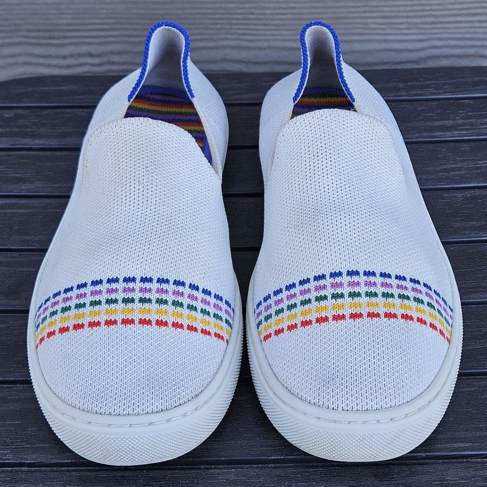 Rothys The Kid Rainbow White Sneaker Slip On Shoes Youth Girls Size 4